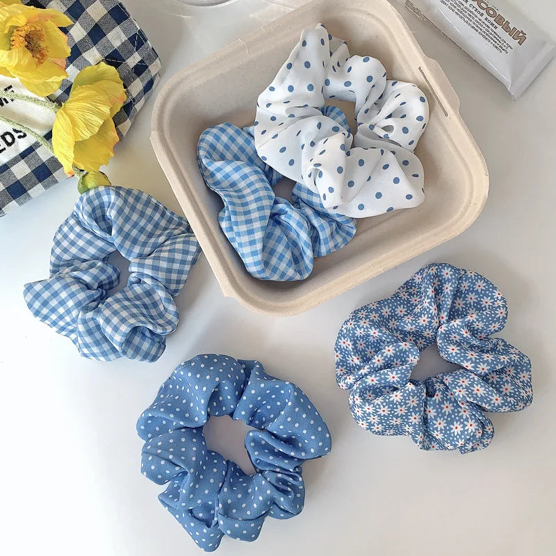 Blueberry Bloom – Soft Patterned Scrunchie Set
